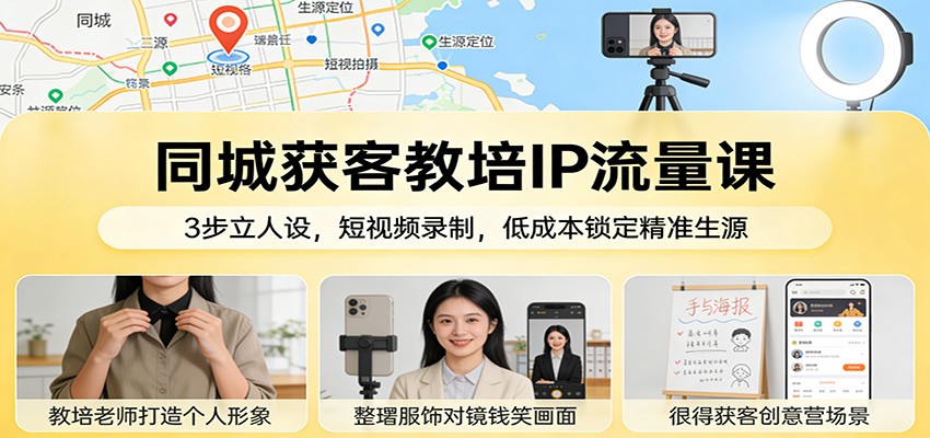 同城获客教培IP流量课：3步立人设，短视频录制，低成本锁定精准生源-AK资源网