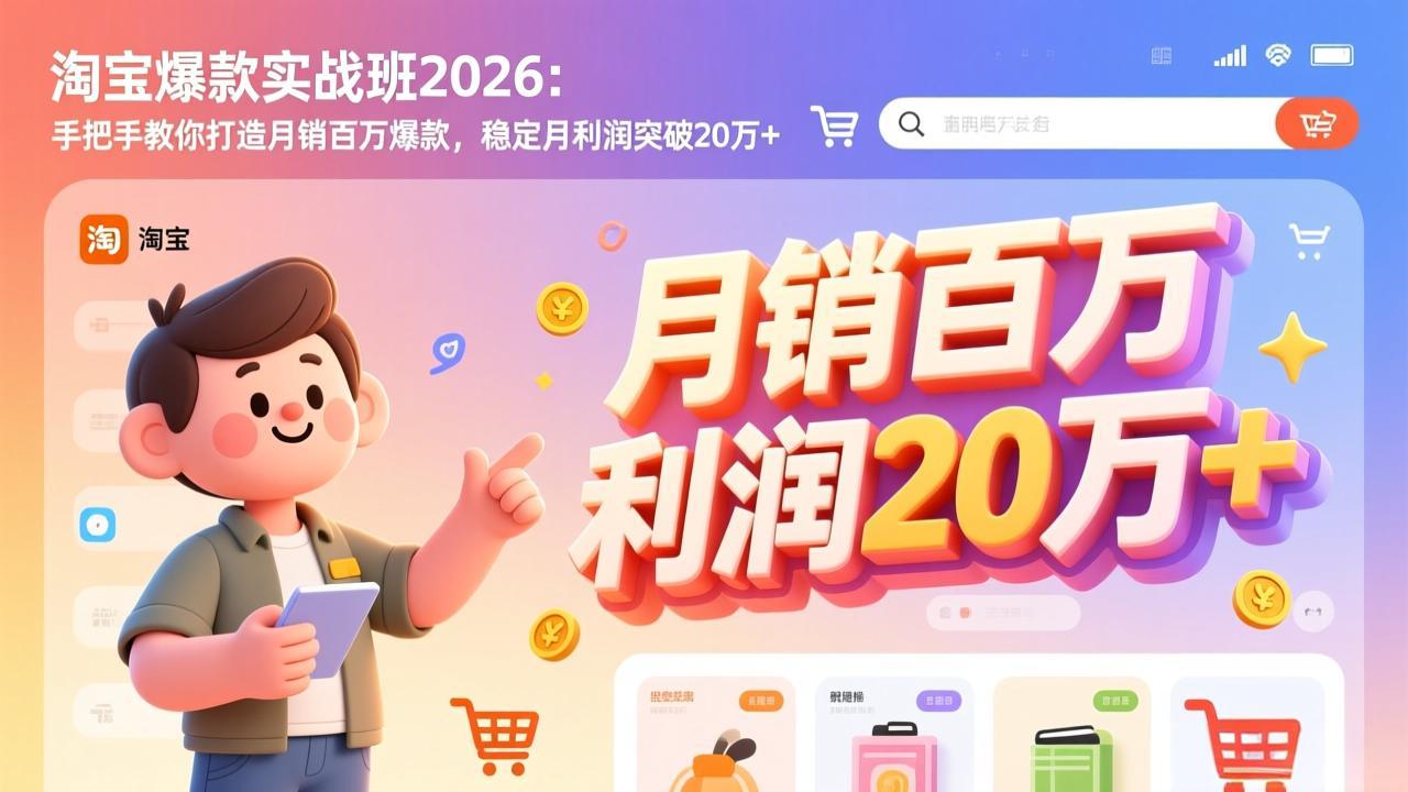 淘宝爆款实战班-2026年2月更新：手把手教你打造月销百万爆款，稳定月利润突破20万+-AK资源网