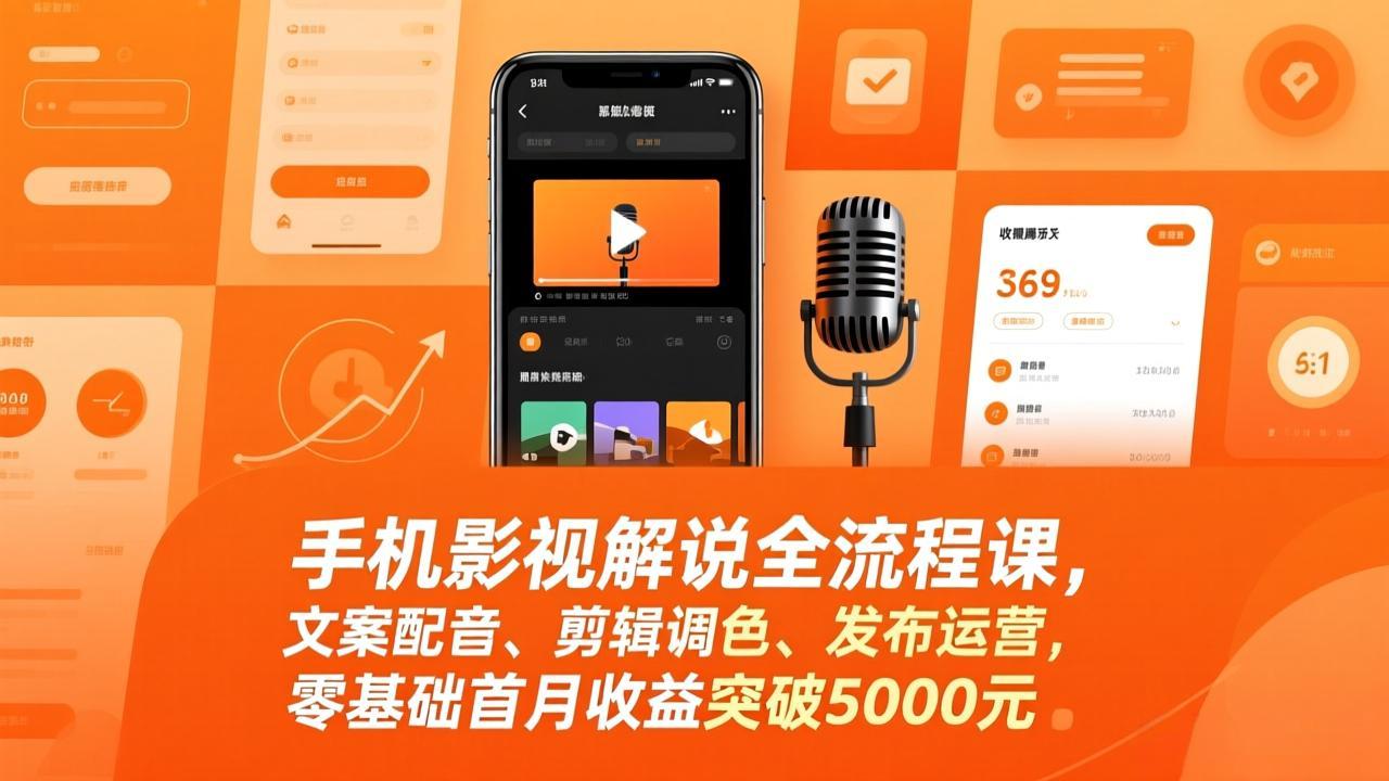 手机影视解说全流程课,文案配音、剪辑调色、发布运营,零基础首月收益突破5000元-AK资源网