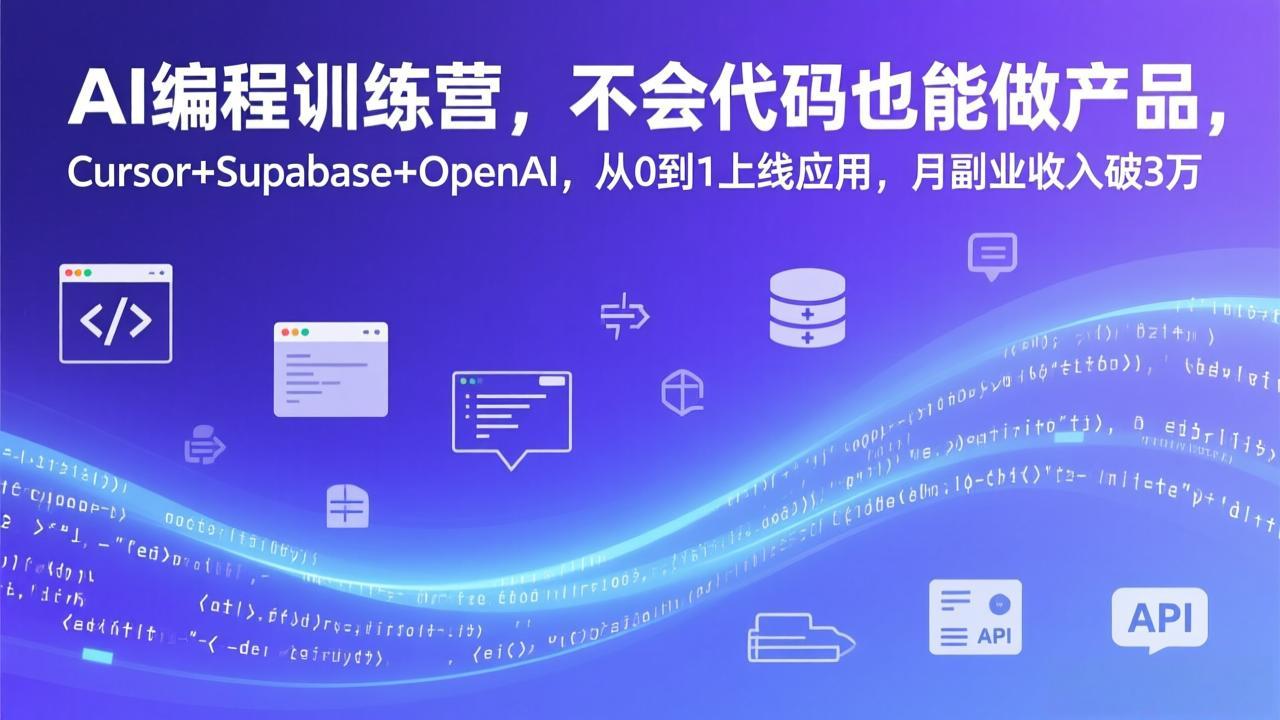 AI编程训练营，不会代码也能做产品，Cursor+Supabase+OpenAI，从0到1上线应用，月副业收入破3万-AK资源网