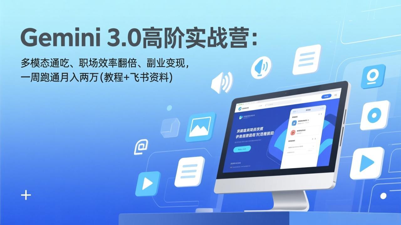 Gemini 3.0高阶实战营：多模态通吃、职场效率翻倍、副业变现，一周跑通月入两万(教程+飞书资料-AK资源网