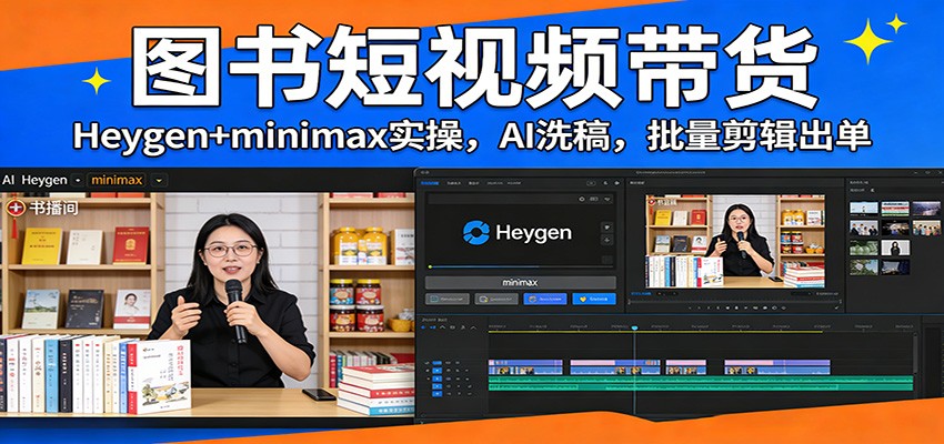 图书短视频带货：Heygen+minimax实操，AI洗稿 ，批量剪辑出单-AK资源网