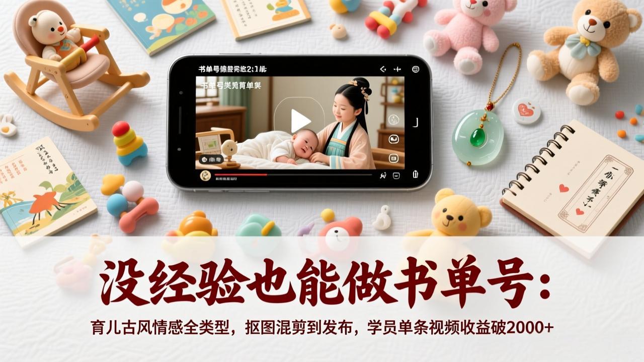 没经验也能做书单号：育儿古风情感全类型，抠图混剪到发布，学员单条视频收益破2000+-AK资源网